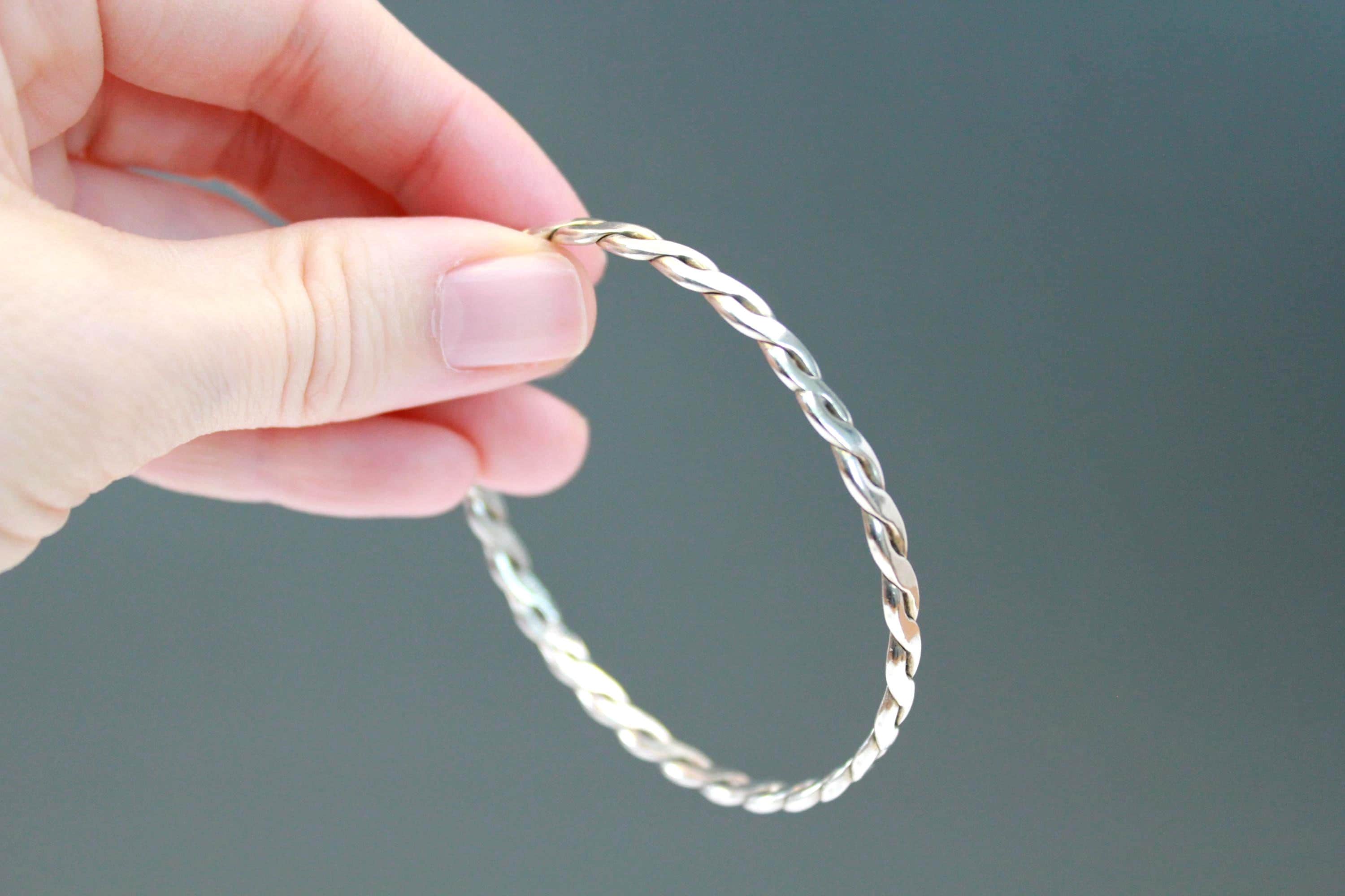 Vintage Sterling Silver Braided Twist Bangle Bracelet- 925