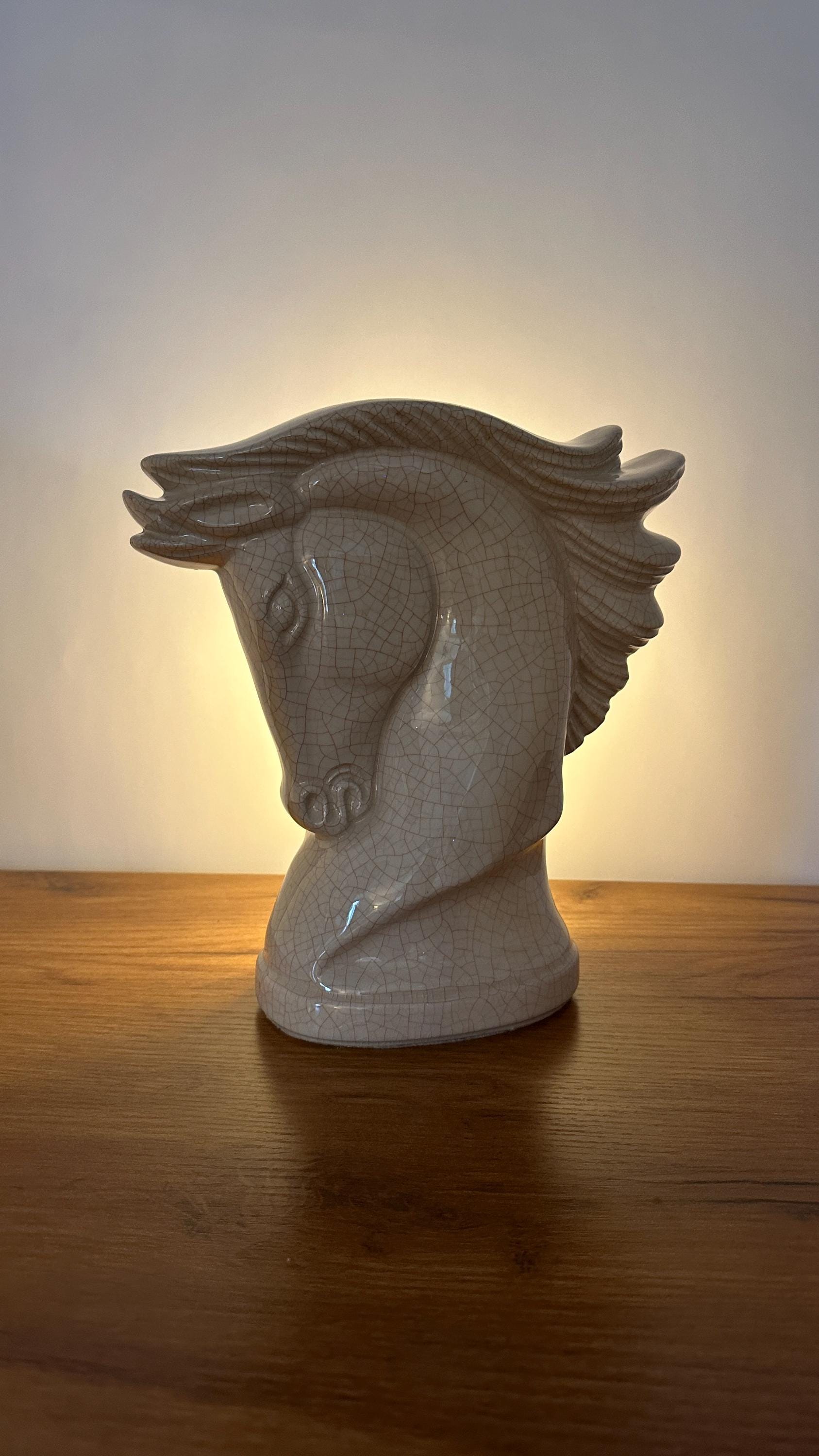 Mid Century Horse Head Bust Lamp | MCM Ceramic Horse Light | Crackled Glaze