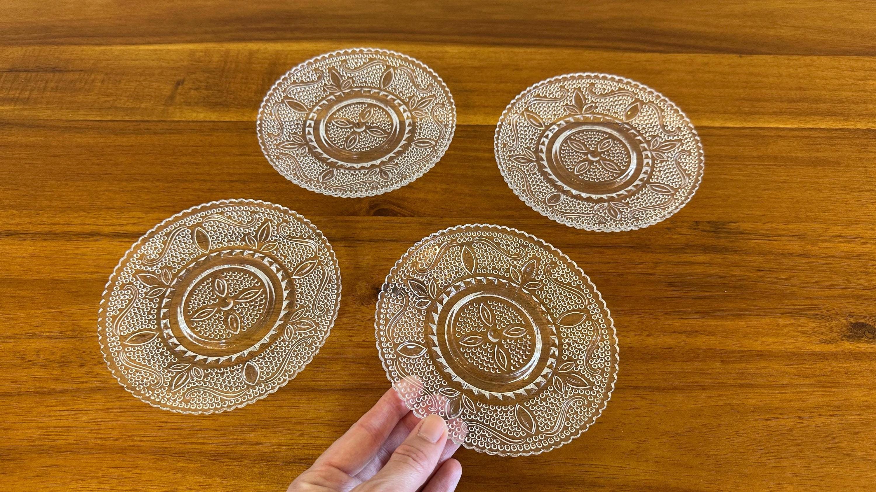Vintage Federal Glass Heritage Clear Glass Plates (SET of 4) 1950's Dinnerware 8" Luncheon Plate