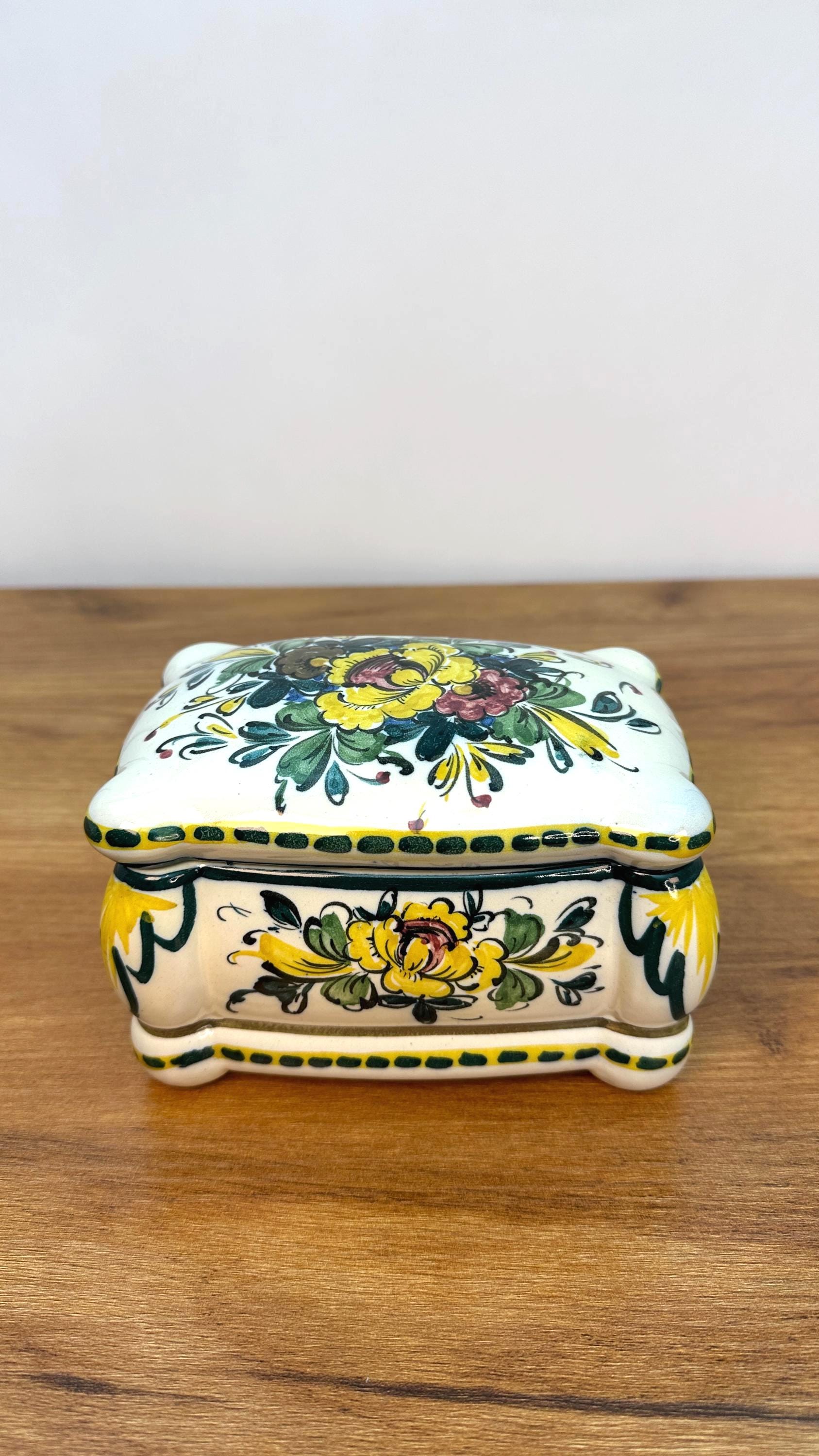 Vintage Jewelry Trinket Box | Portuguese Keepsake Box | Hand Painted Signed Made in Portugal