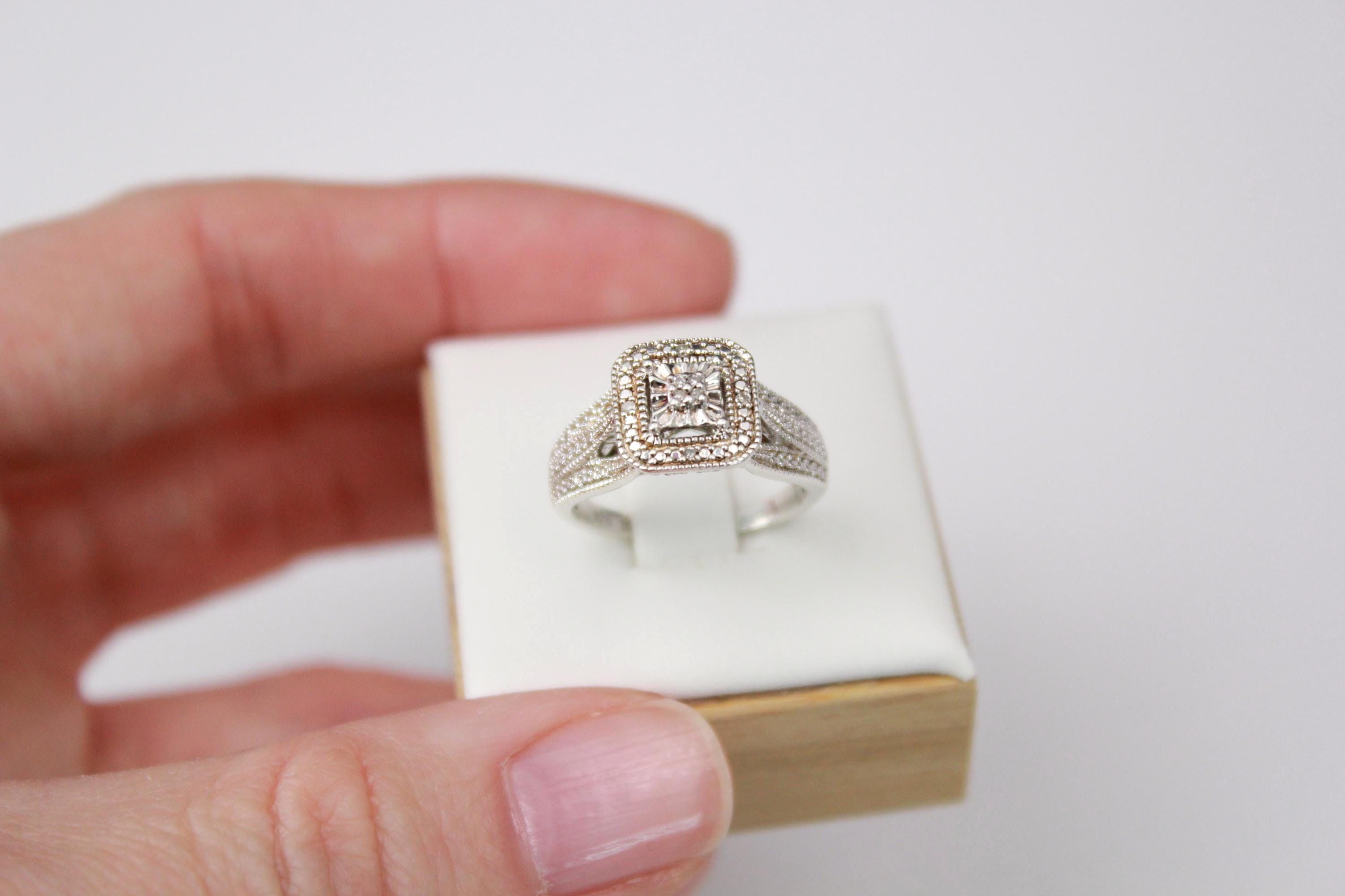 Vintage Art Deco Style Diamond Ring | Sterling Silver-925 Natural Diamonds | Engagement, Wedding, Promise Ring -Size 6