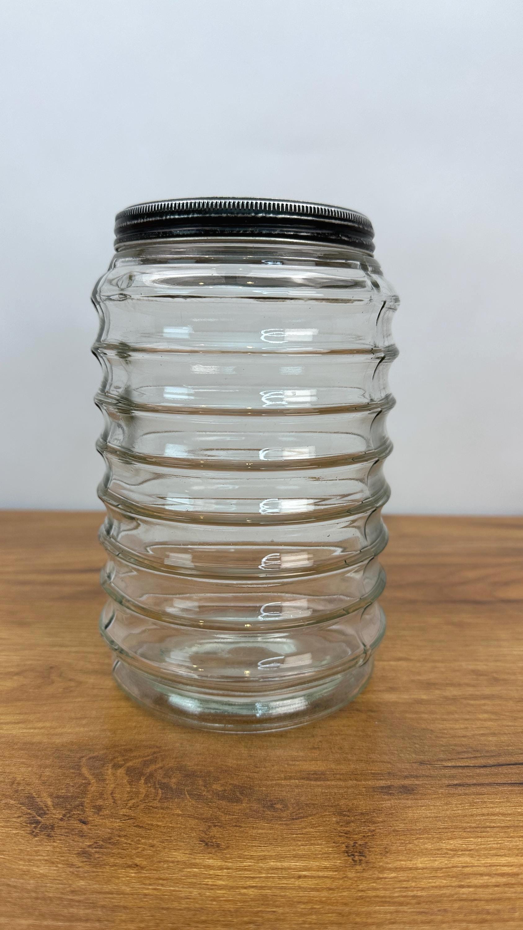 Vintage Sellers Hoosier Beehive Glass Canister - Depression Era Ribbed Glass Jar