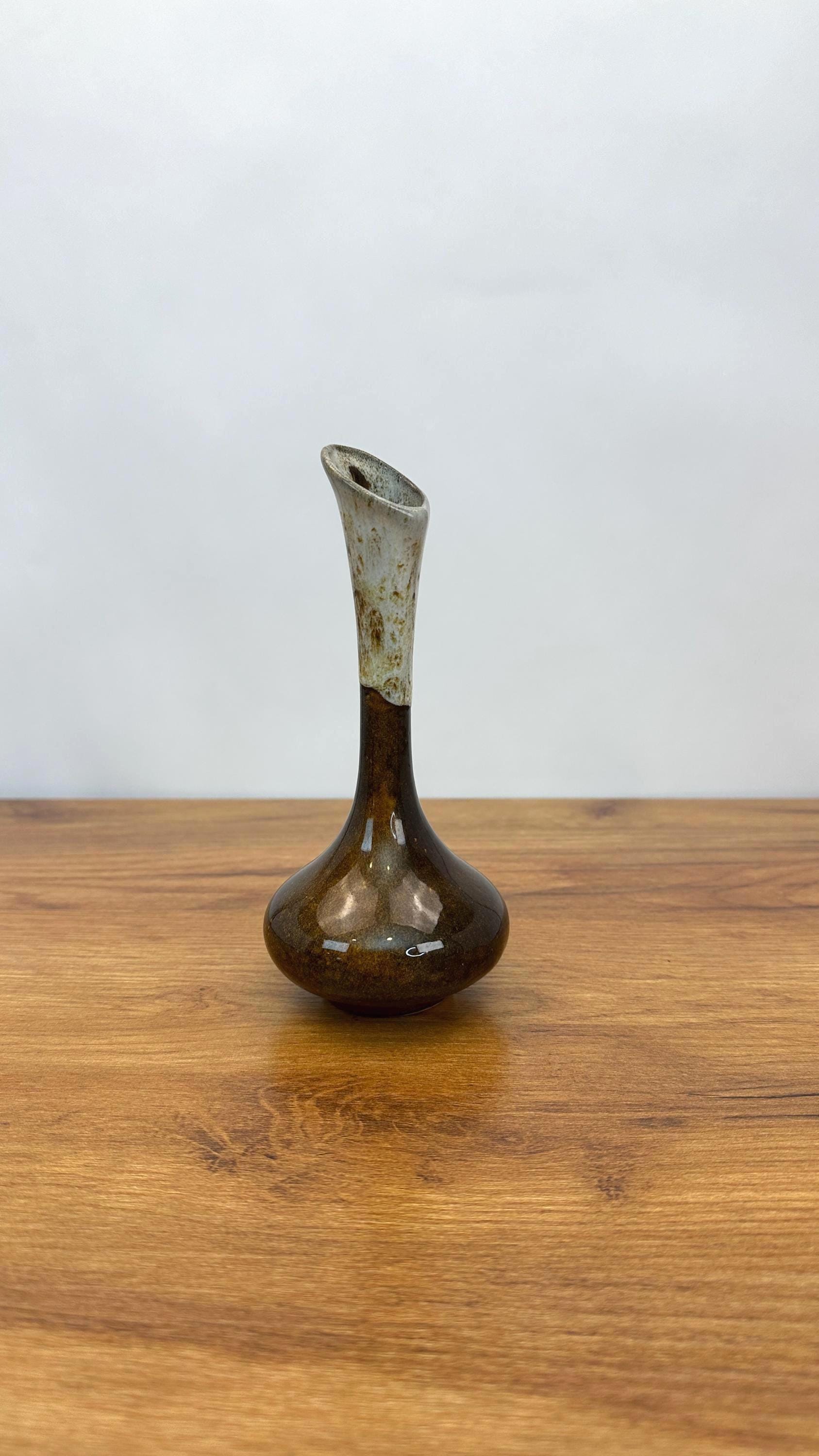 Vintage Mid- Century Bud Vase | Anna Van Briggle Brown Drip Glaze Vase 7"