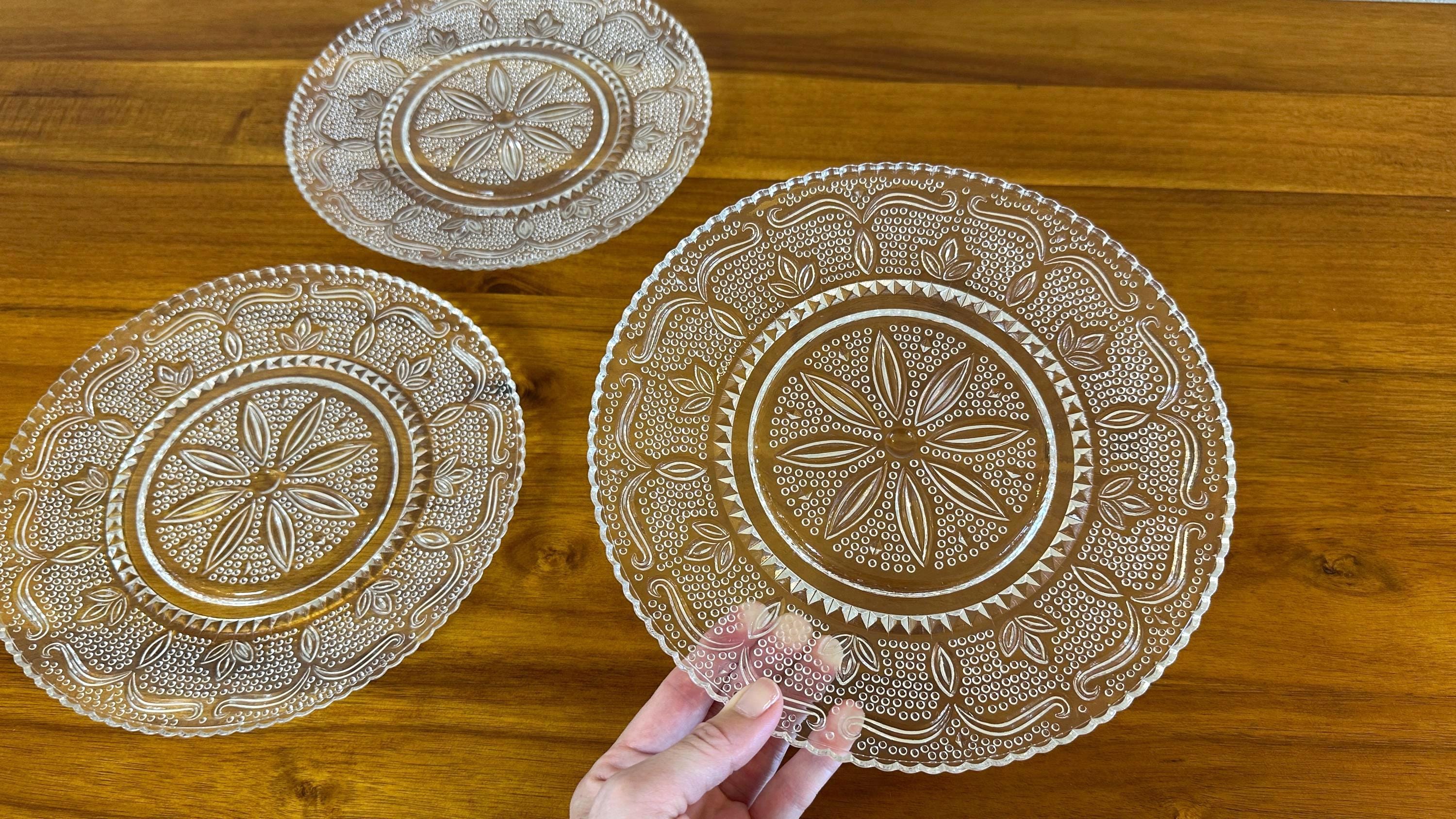 Vintage Federal Glass Heritage Clear Glass Dinner Plates (SET of 3) 1950's Dinnerware 9" Plate